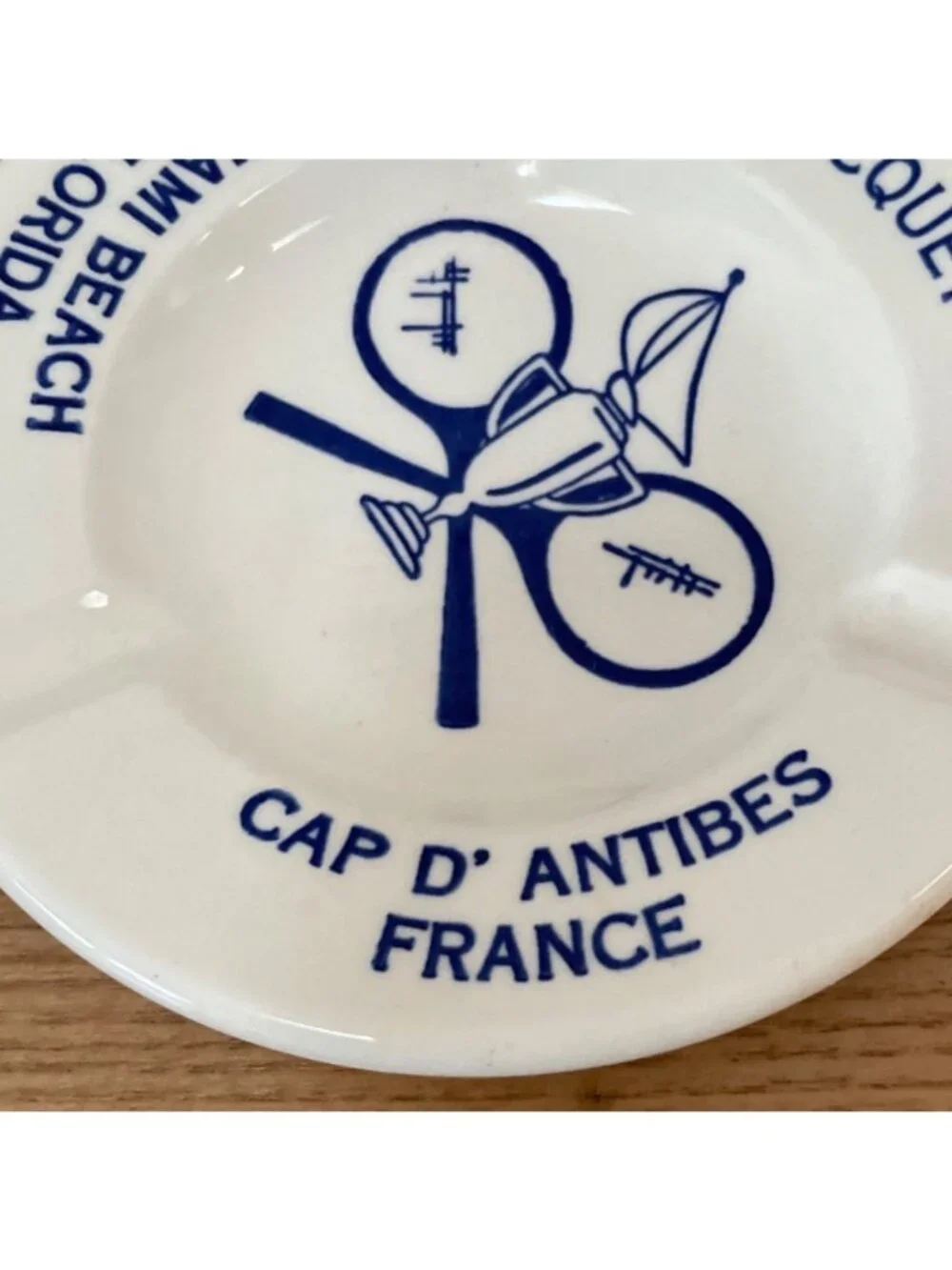 Vtg The Racquet Club Ceramic Ashtray Miami Beach Florida  Cap D Antibes France